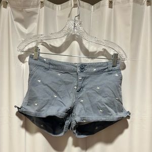 Be Bop Blue shorts. Patterned shorts. Embroidered shorts. White shorts